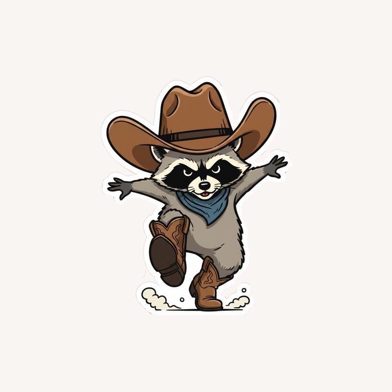 Cowboy Raccoon Riding Boots Sticker - Raccsy