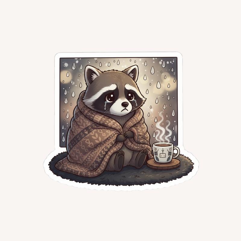 Cozy Sad Raccoon Sticker - Raccsy