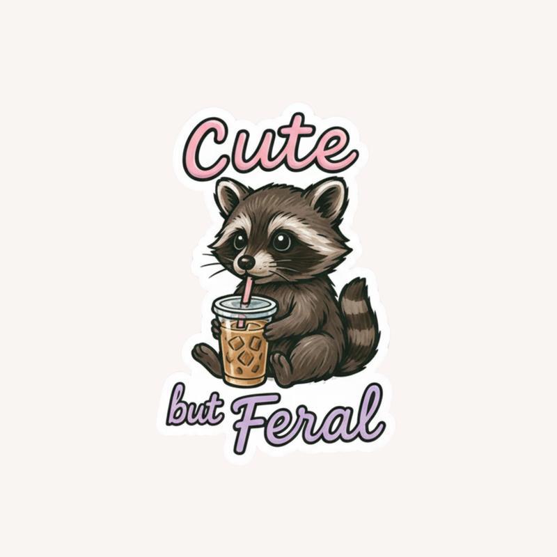 Cute Baby But Feral Raccoon Sticker - Raccsy