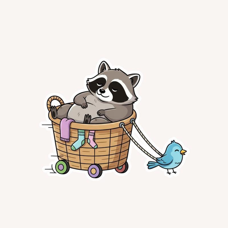 Fat Raccoon Laundry Basket Ride Sticker