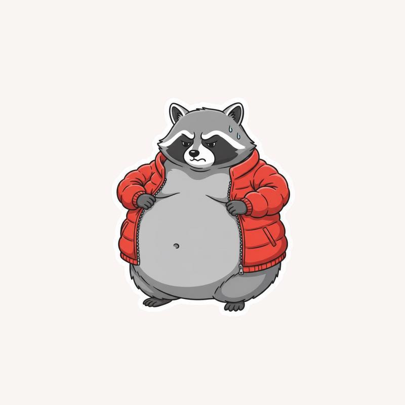 Fat Raccoon Winter Coat Struggle Sticker - Raccsy