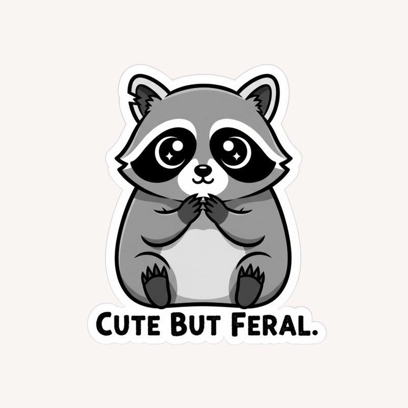Feral Raccoon, Cute But Feral Sticker - Raccsy