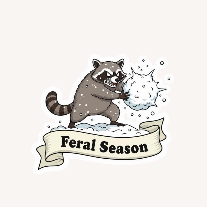 Feral Raccoon Snowball Fight Sticker - Raccsy