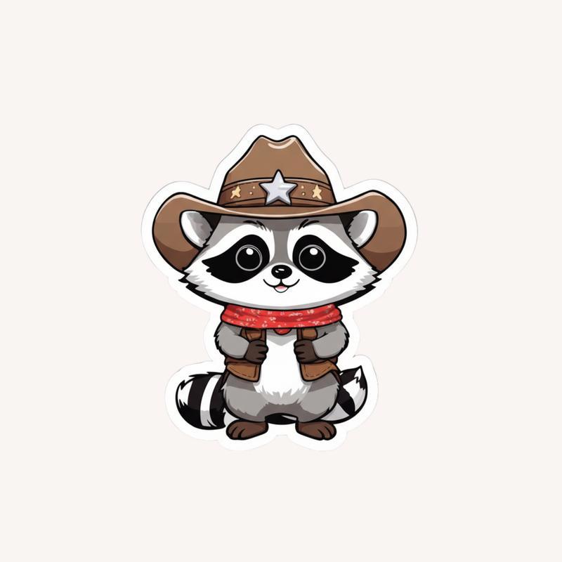 Kawaii Cowboy Raccoon Sticker - Raccsy