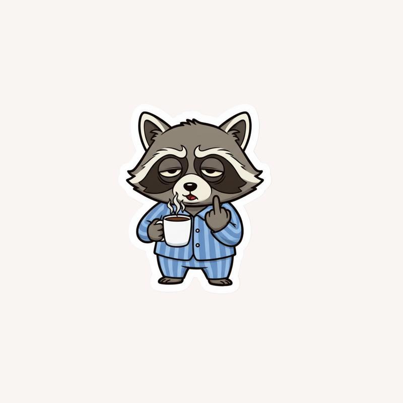 Raccoon Middle Finger Coffee First Mood Sticker - Raccsy