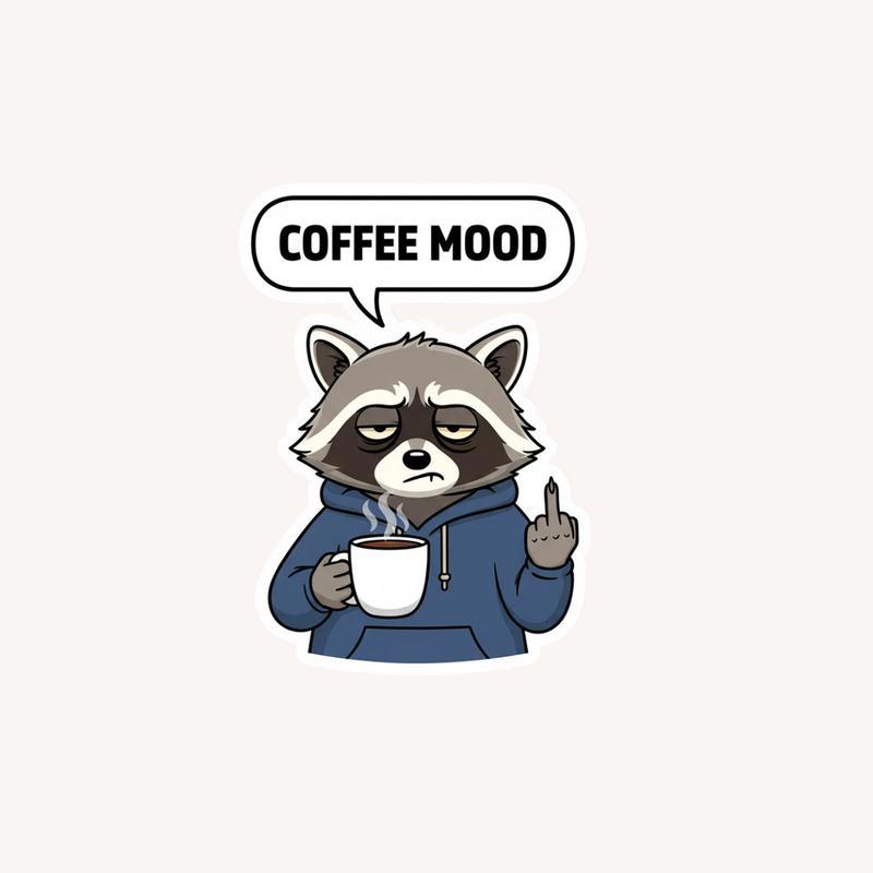 Raccoon Middle Finger Coffee Mood Sticker - Raccsy