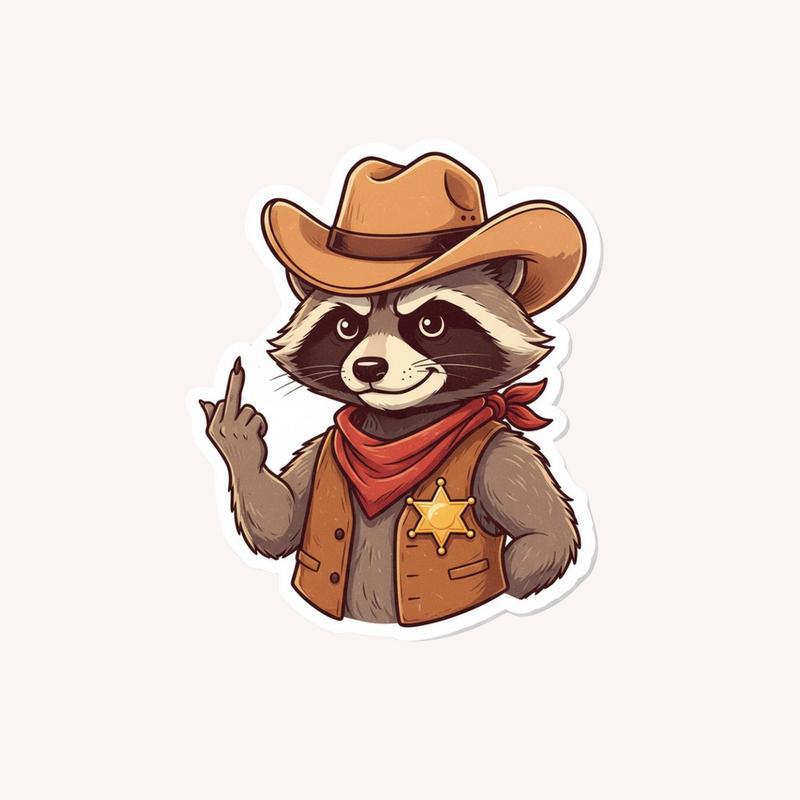 Raccoon Middle Finger Cowboy Rebel Sticker - Raccsy