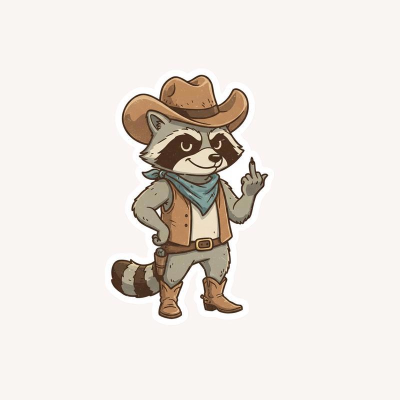 Raccoon Middle Finger Cowboy Style Sticker - Raccsy