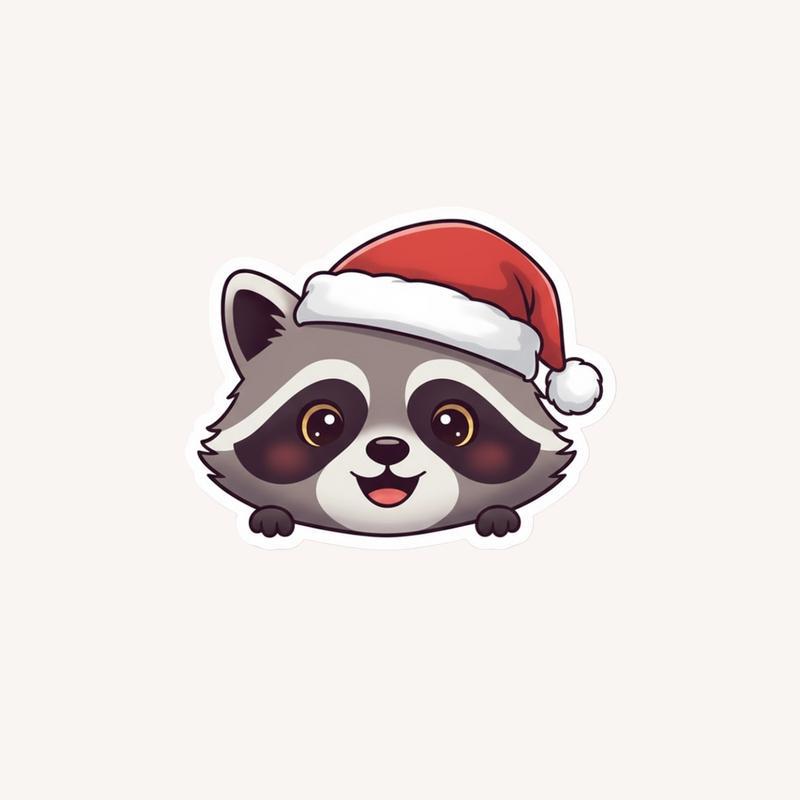 Raccoon Peeker With Santa Hat Sticker - Raccsy