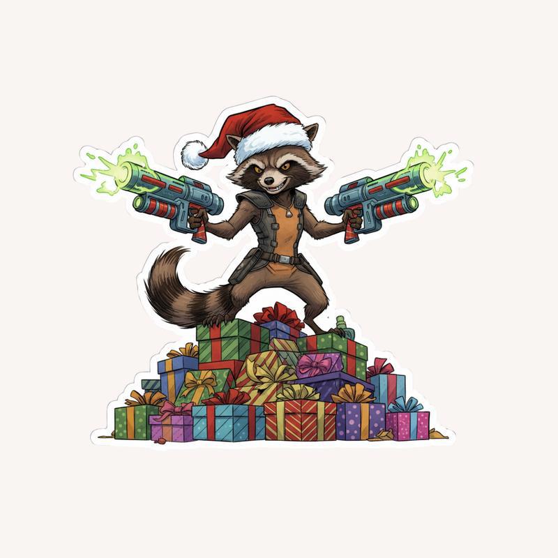 Rocket Raccoon Christmas Chaos Mode Sticker - Raccsy