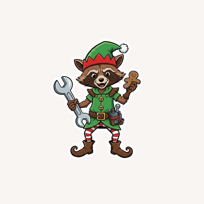 Rocket Raccoon Elf Squad Leader Sticker - Raccsy