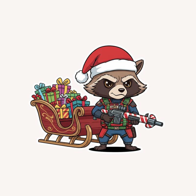 Rocket Raccoon Silent Night Chaos Sticker - Raccsy