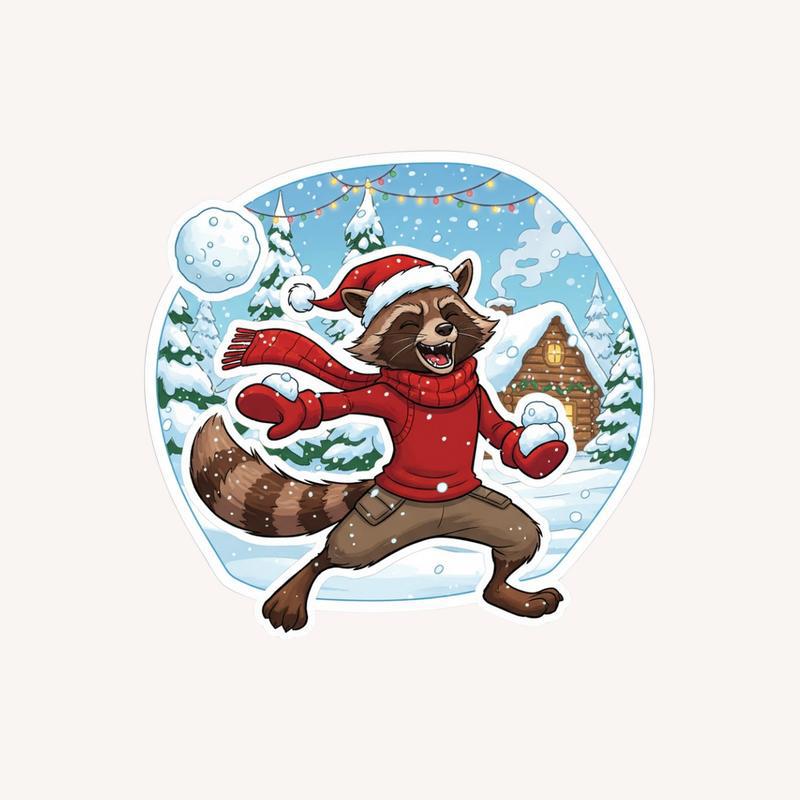 Rocket Raccoon Snowball Fight Sticker - Raccsy