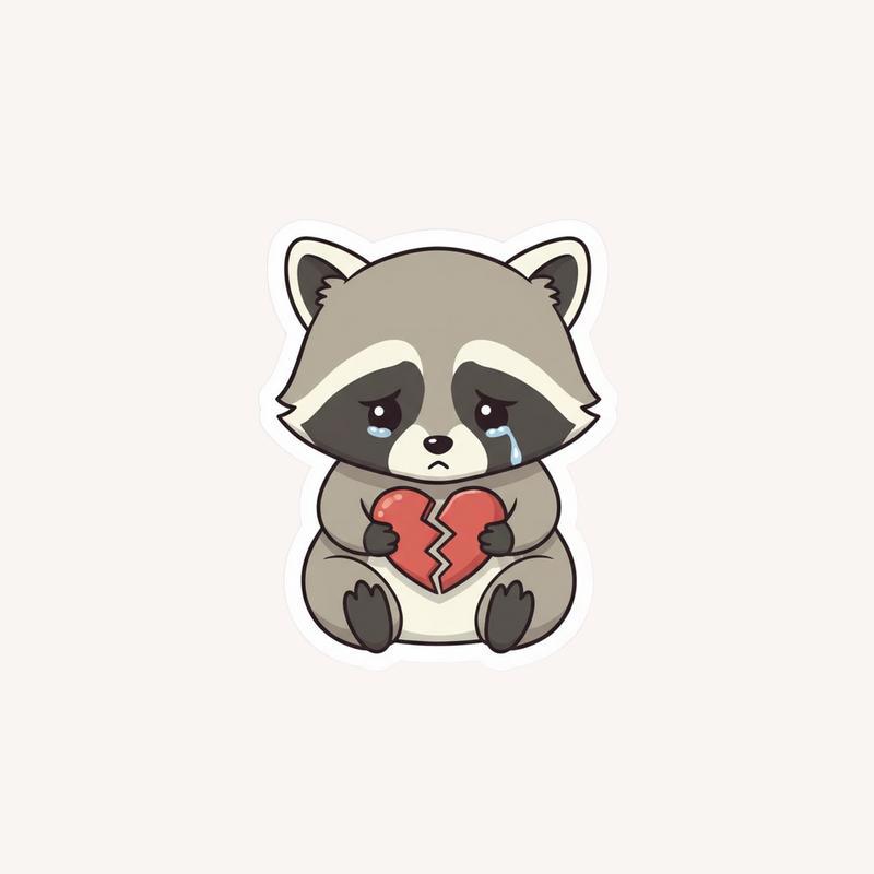 Little Sad Raccon Sad Raccoon Broken Heart Sticker - Raccsy