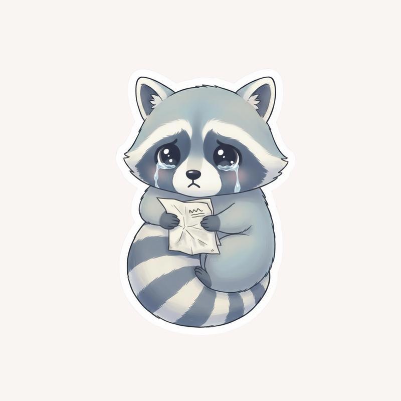 Sad Raccoon With Crumpled Letter Sticker - Raccsy