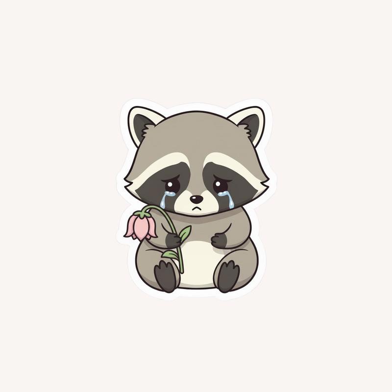 Sad Raccoon With Droopy Flower Sticker - Raccsy