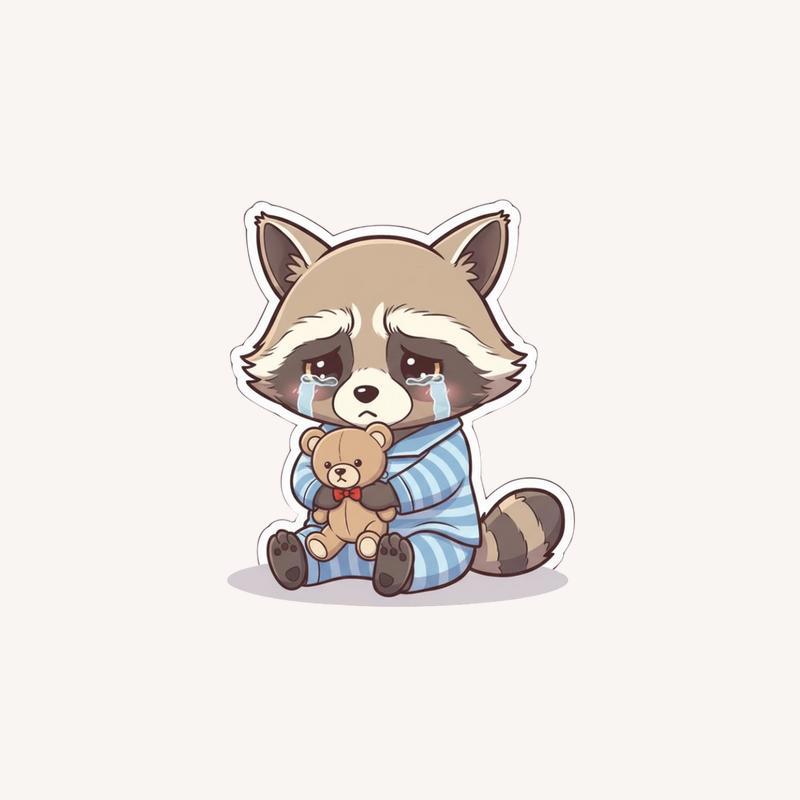 Sad Raccoon With Teddy Sticker - Raccsy