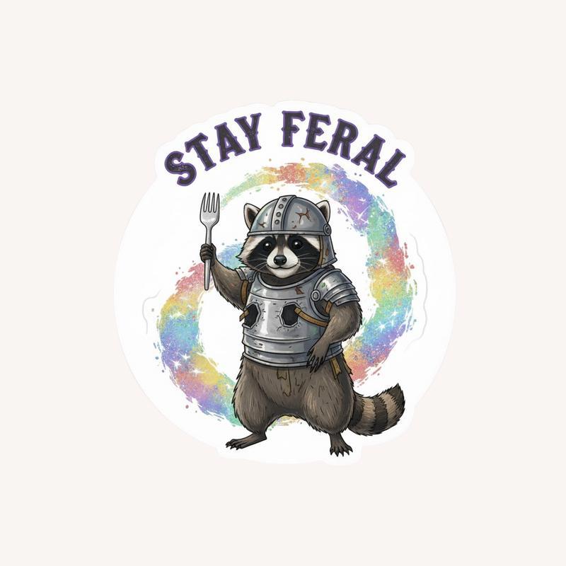 Stay Feral Raccoon Trash Knight Sticker
