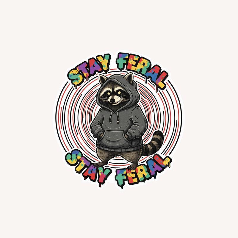 Stay Feral Street Hoodie Raccoon Sticker - Raccsy
