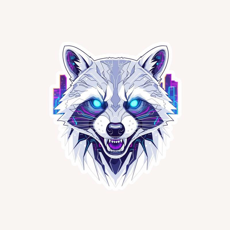 Unemployed Raccoon Unhinged and Feral Raccoon Neon Eyes Sticker - Raccsy