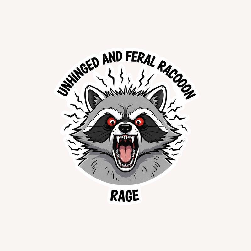Unhinged and Feral Raccoon Rage Sticker - Raccsy