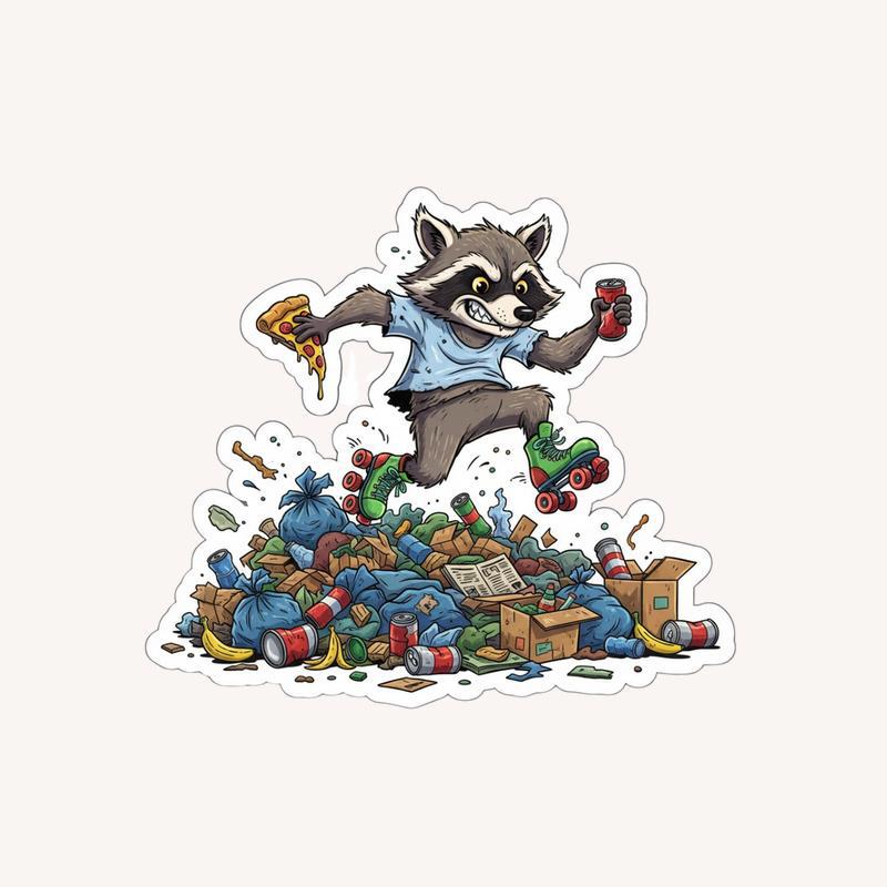 Unhinged And Feral Raccoon Roller Skate Trash Sticker - Raccsy