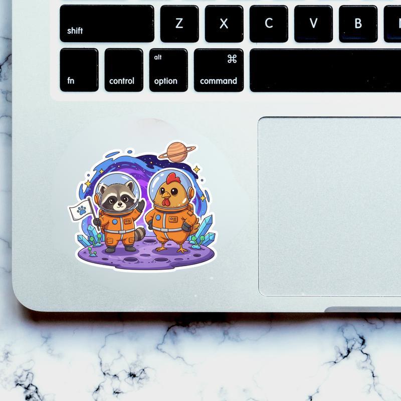 Chicken Raccoon Space Explorers Sticker