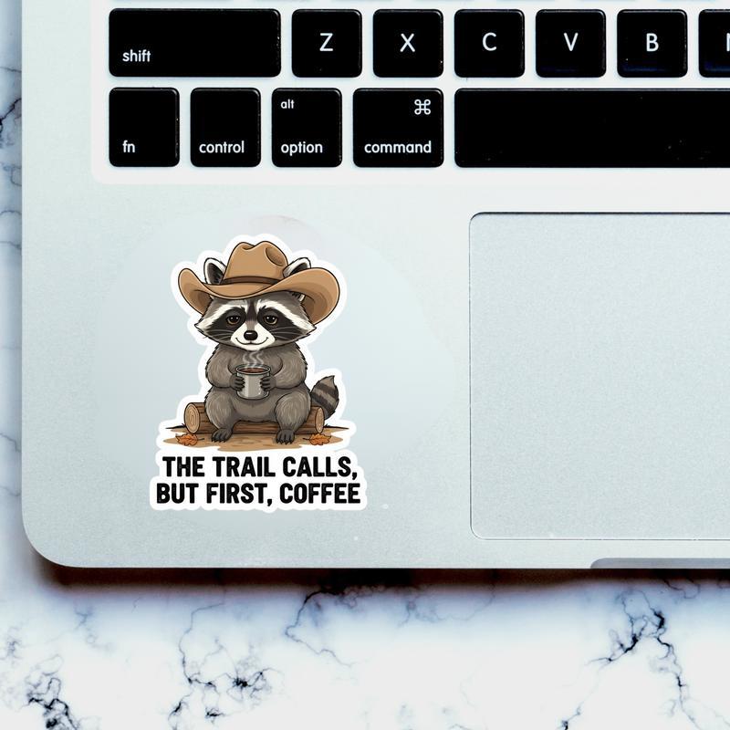 Cowboy Raccoon Camp Coffee Sticker