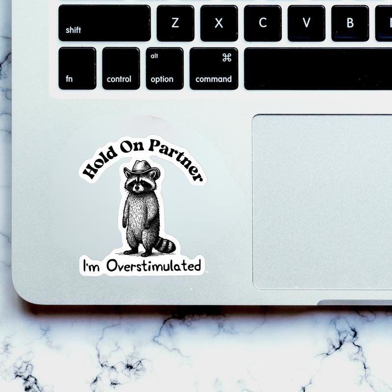 Cowboy Raccoon, Hold On Partner Sticker Cowboy Raccoon, Hold On Partner Sticker
