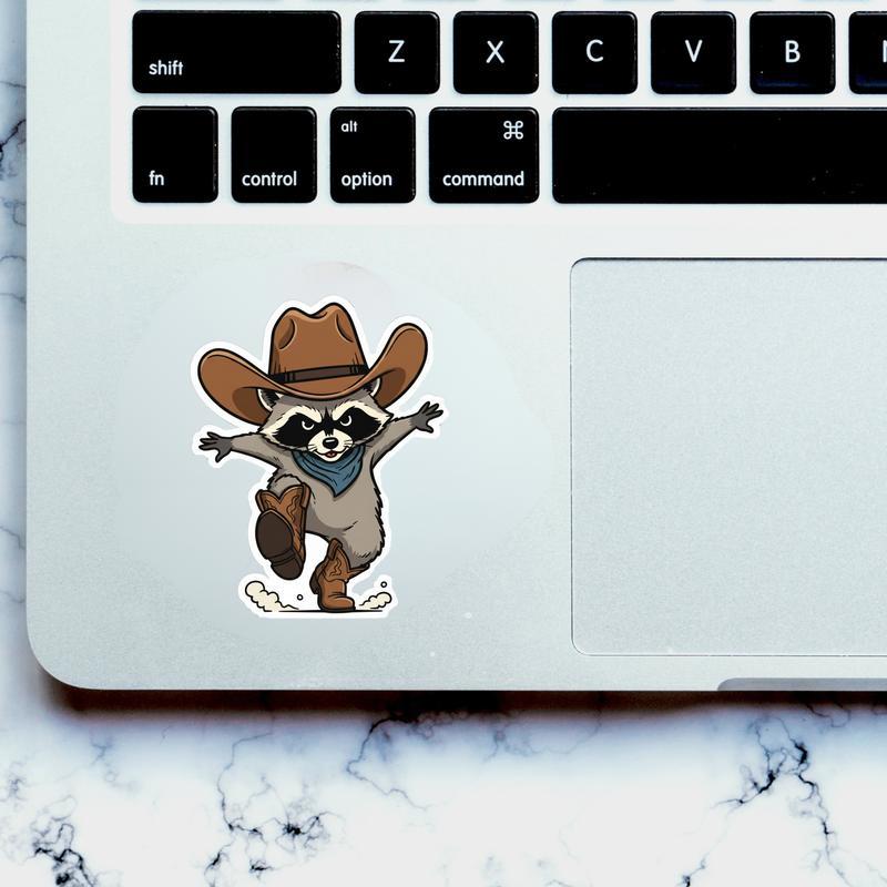 Cowboy Raccoon Riding Boots Sticker