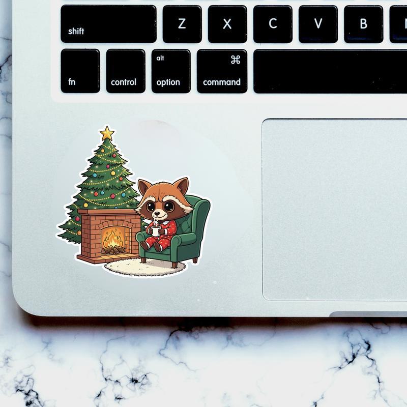 Cozy Rocket Raccoon By Fireplace Sticker