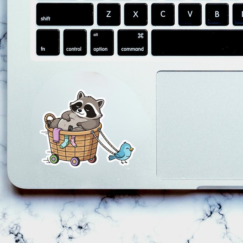 Fat Raccoon Laundry Basket Ride Sticker
