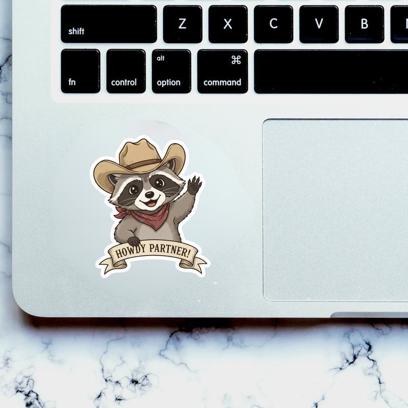 Kawaii Cowboy Raccoon, Howdy Partner Sticker