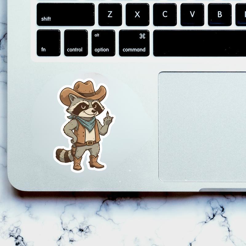 Raccoon Middle Finger Cowboy Style Sticker Raccoon Middle Finger Cowboy Style Sticker
