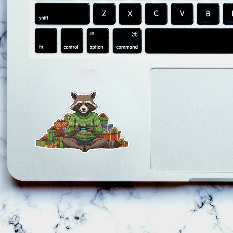 Rocket Raccoon Cozy Gamer Christmas Sticker