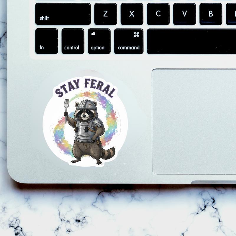 Stay Feral Raccoon Trash Knight Sticker