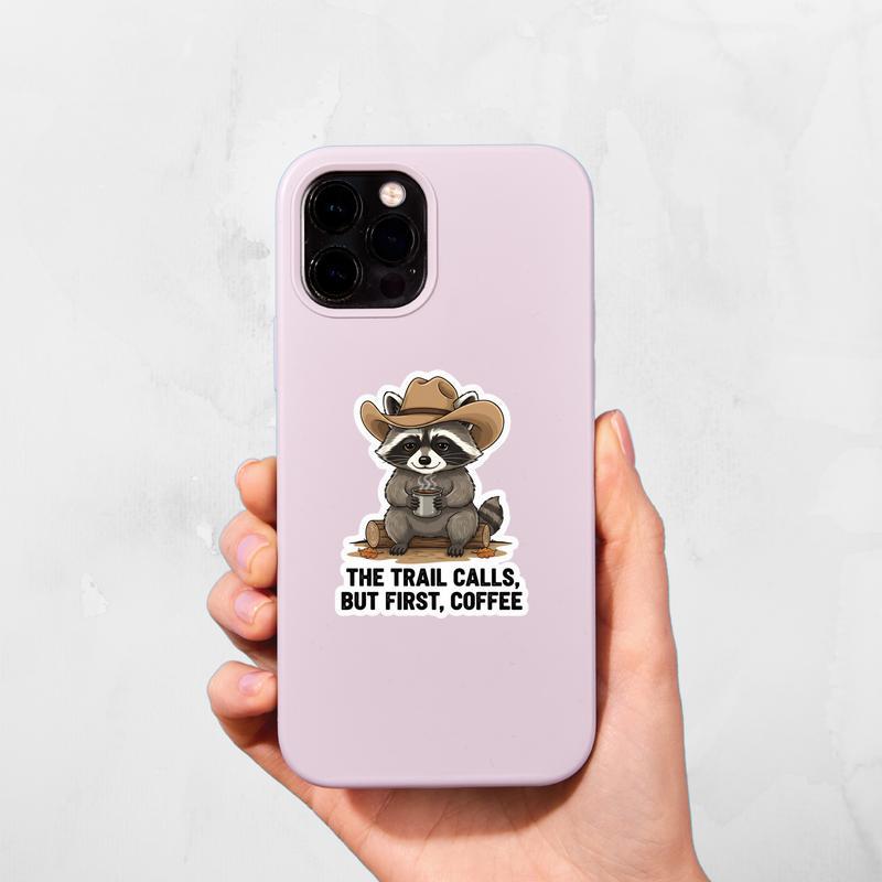 Cowboy Raccoon Camp Coffee Sticker