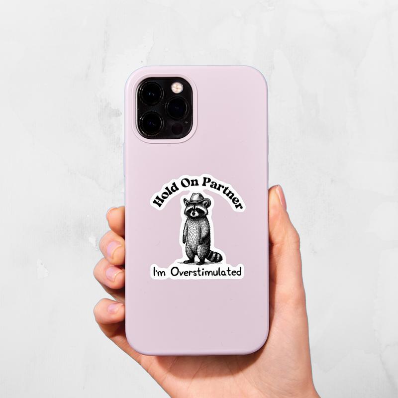 Cowboy Raccoon, Hold On Partner Sticker Cowboy Raccoon, Hold On Partner Sticker