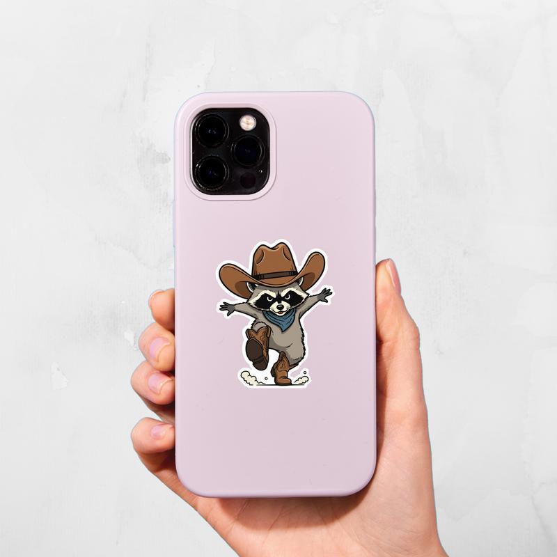 Cowboy Raccoon Riding Boots Sticker