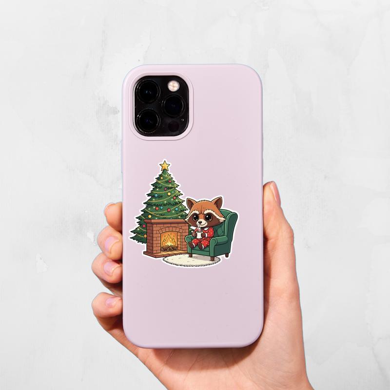 Cozy Rocket Raccoon By Fireplace Sticker