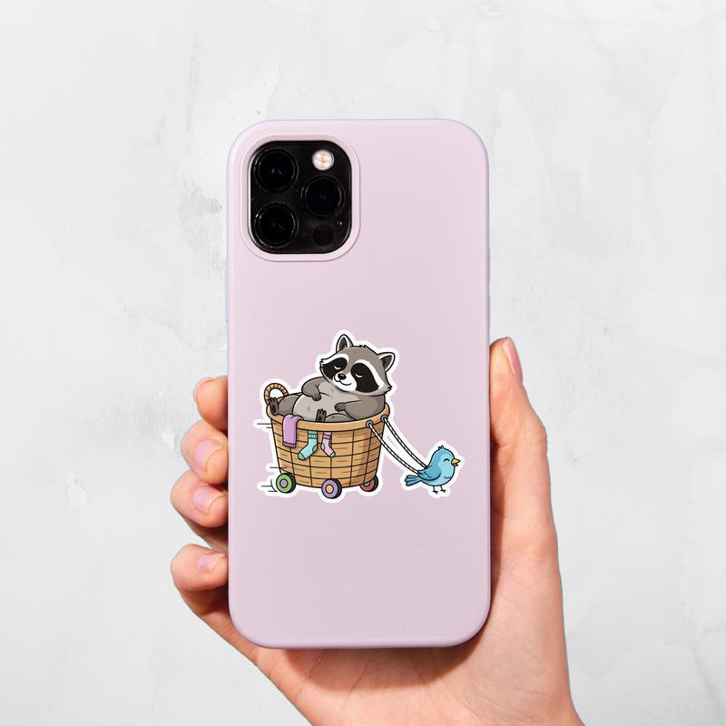 Fat Raccoon Laundry Basket Ride Sticker