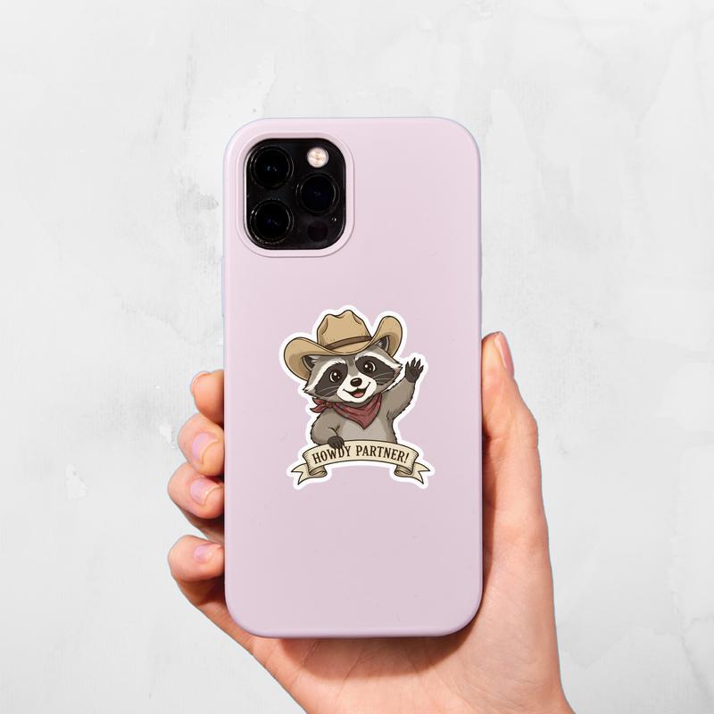 Kawaii Cowboy Raccoon, Howdy Partner Sticker
