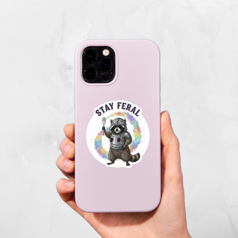 Stay Feral Raccoon Trash Knight Sticker