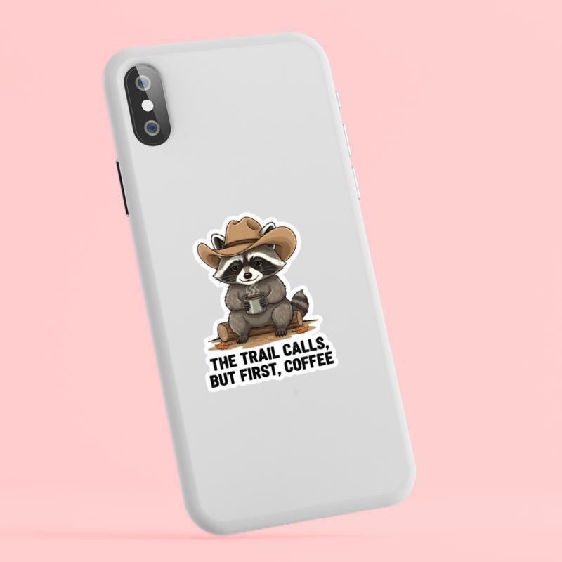 Cowboy Raccoon Camp Coffee Sticker