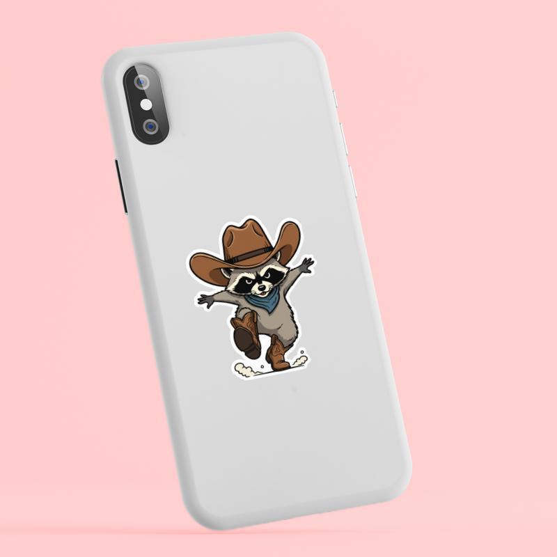 Cowboy Raccoon Riding Boots Sticker