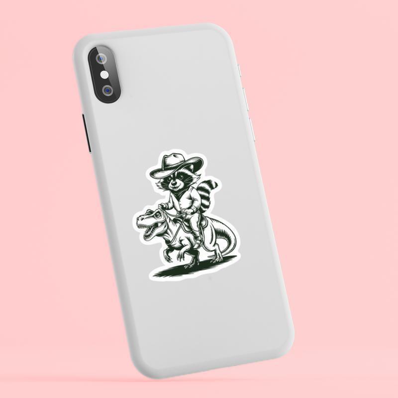Cowboy Raccoon Riding Dinosaur Sticker