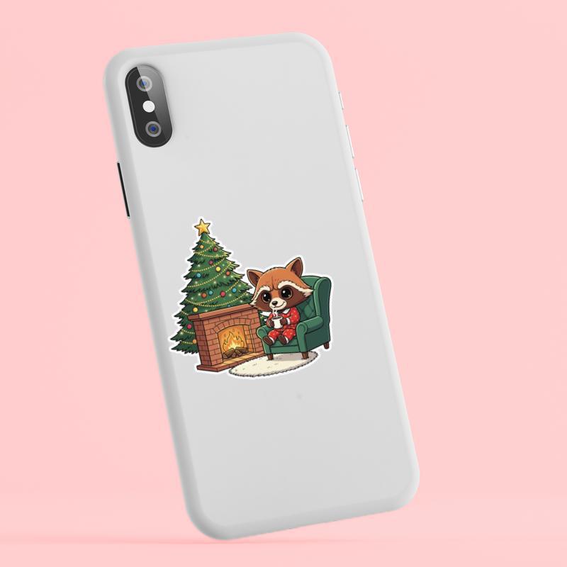 Cozy Rocket Raccoon By Fireplace Sticker