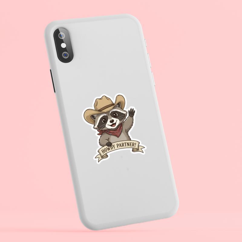 Kawaii Cowboy Raccoon, Howdy Partner Sticker