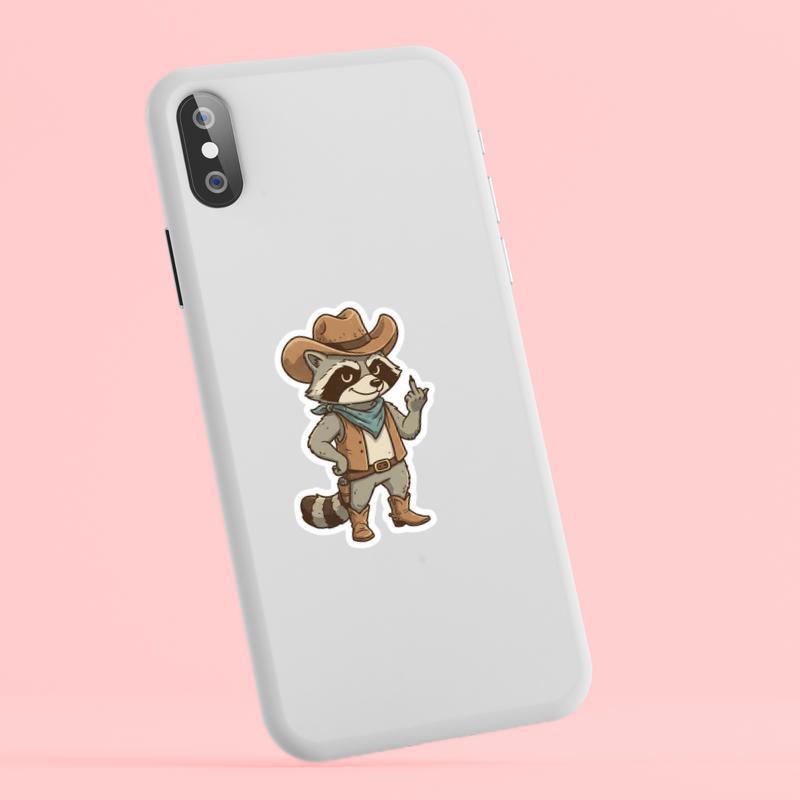 Raccoon Middle Finger Cowboy Style Sticker Raccoon Middle Finger Cowboy Style Sticker