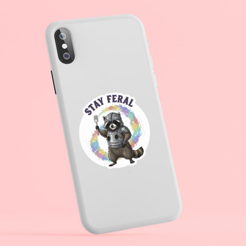 Stay Feral Raccoon Trash Knight Sticker
